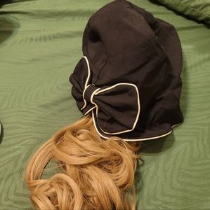Black Bow Bucket Hat With Velcro Attached Golden Hair